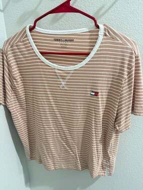Tommy Hilfiger Sport Striped T-Shirt - M - Peach/Beige
